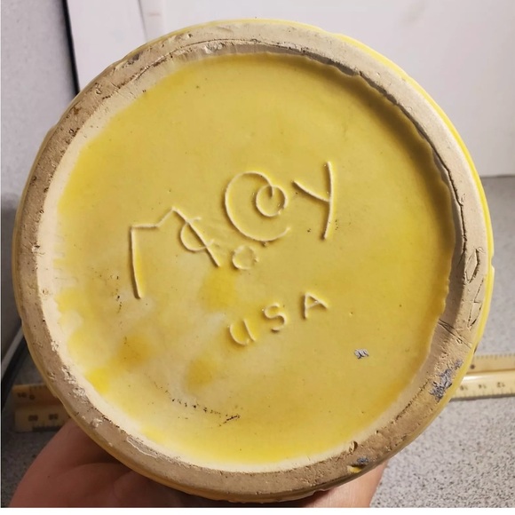 McCoy Pottery Vtg Ceramic Round 5" Planters Yellow geometric hobnail - Picture 4 of 5